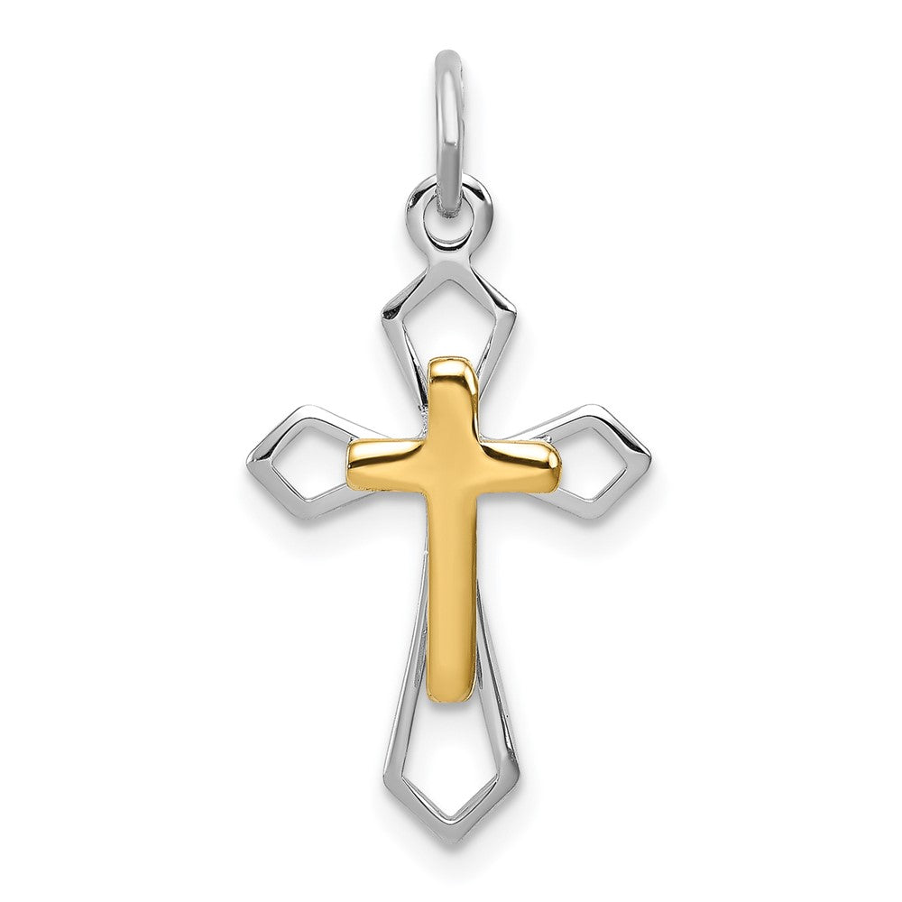 Sterling Silver Rhodium-plated & Vermeil Cross Pendant