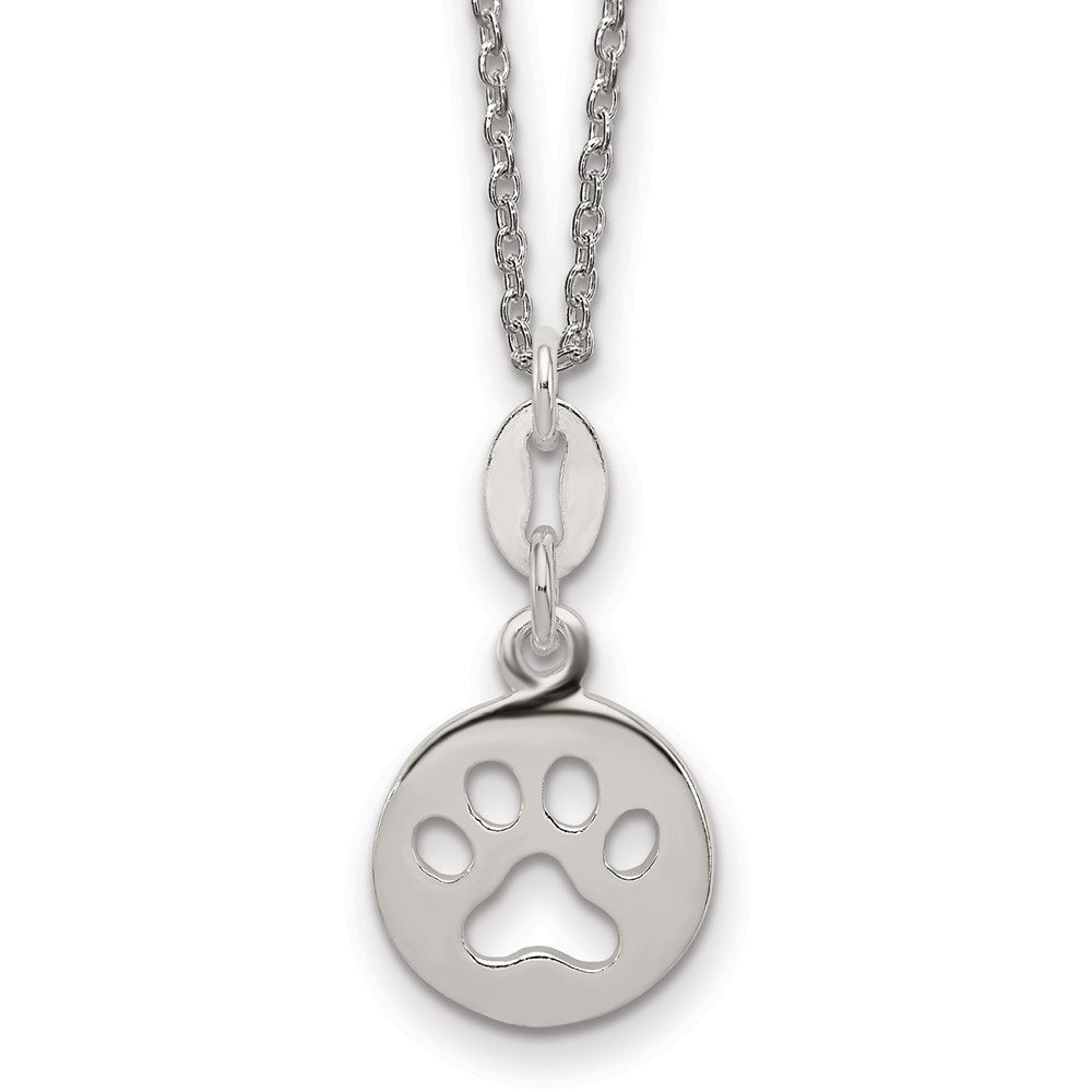 Sterling Silver Round Paw Print Necklace