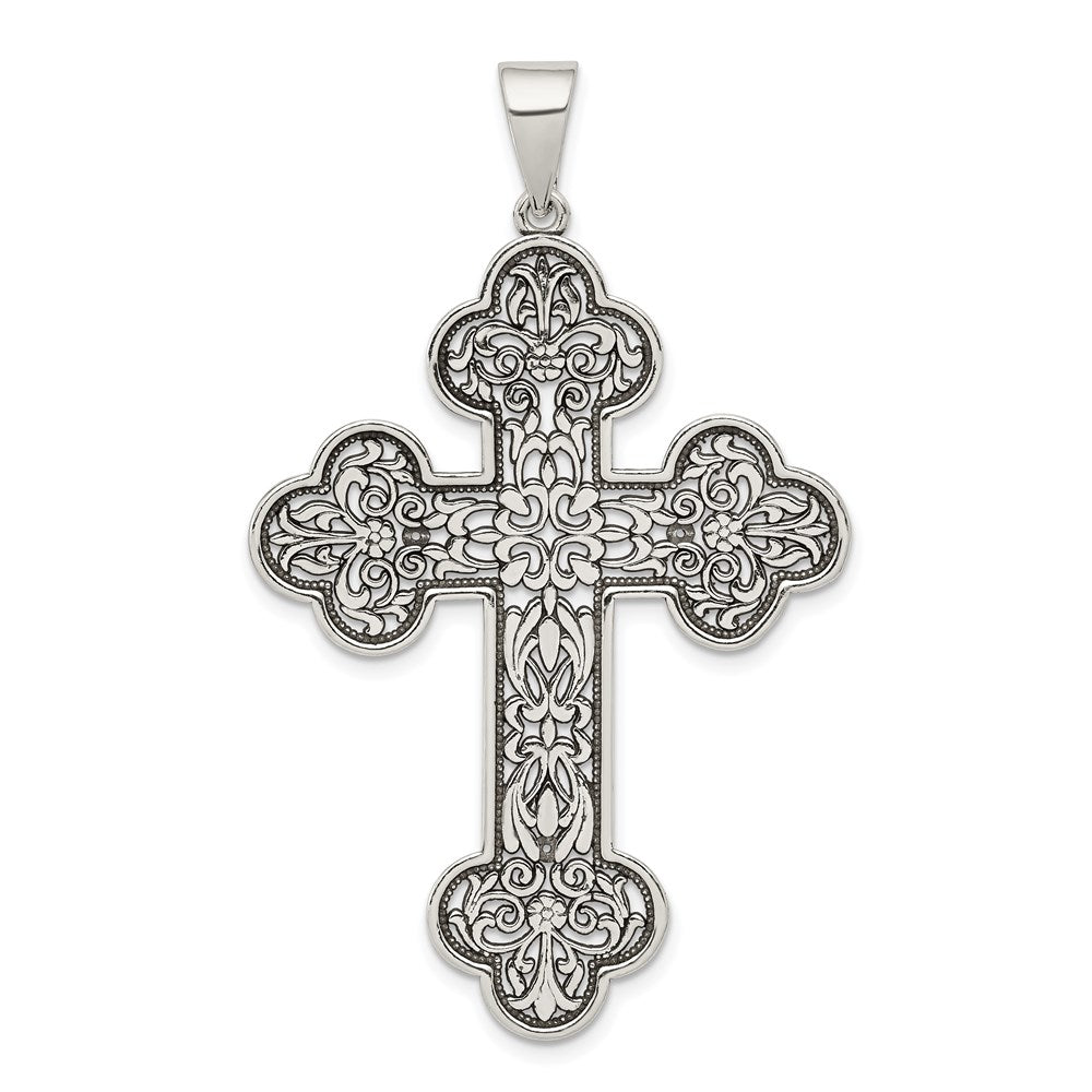 Sterling Silver Antiqued Large Filigree Cross Pendant