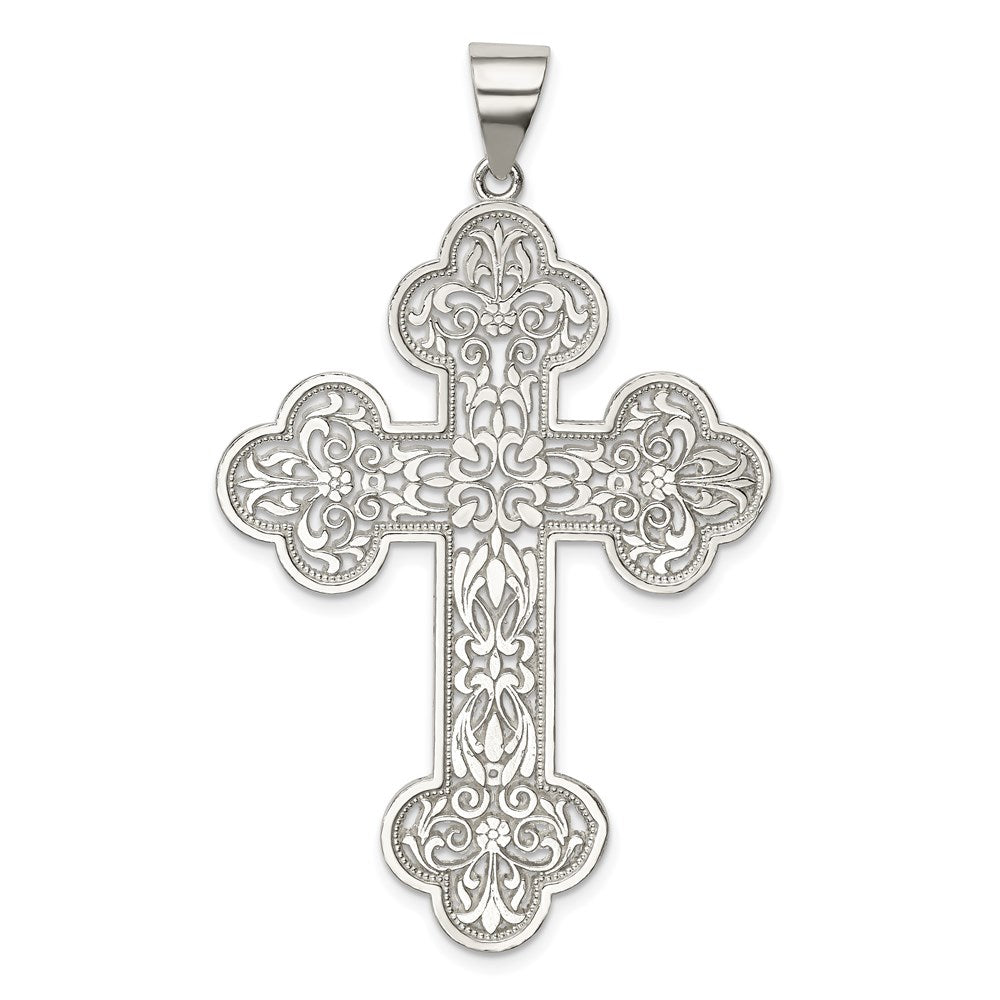 Sterling Silver Polished Large Filigree Cross Pendant