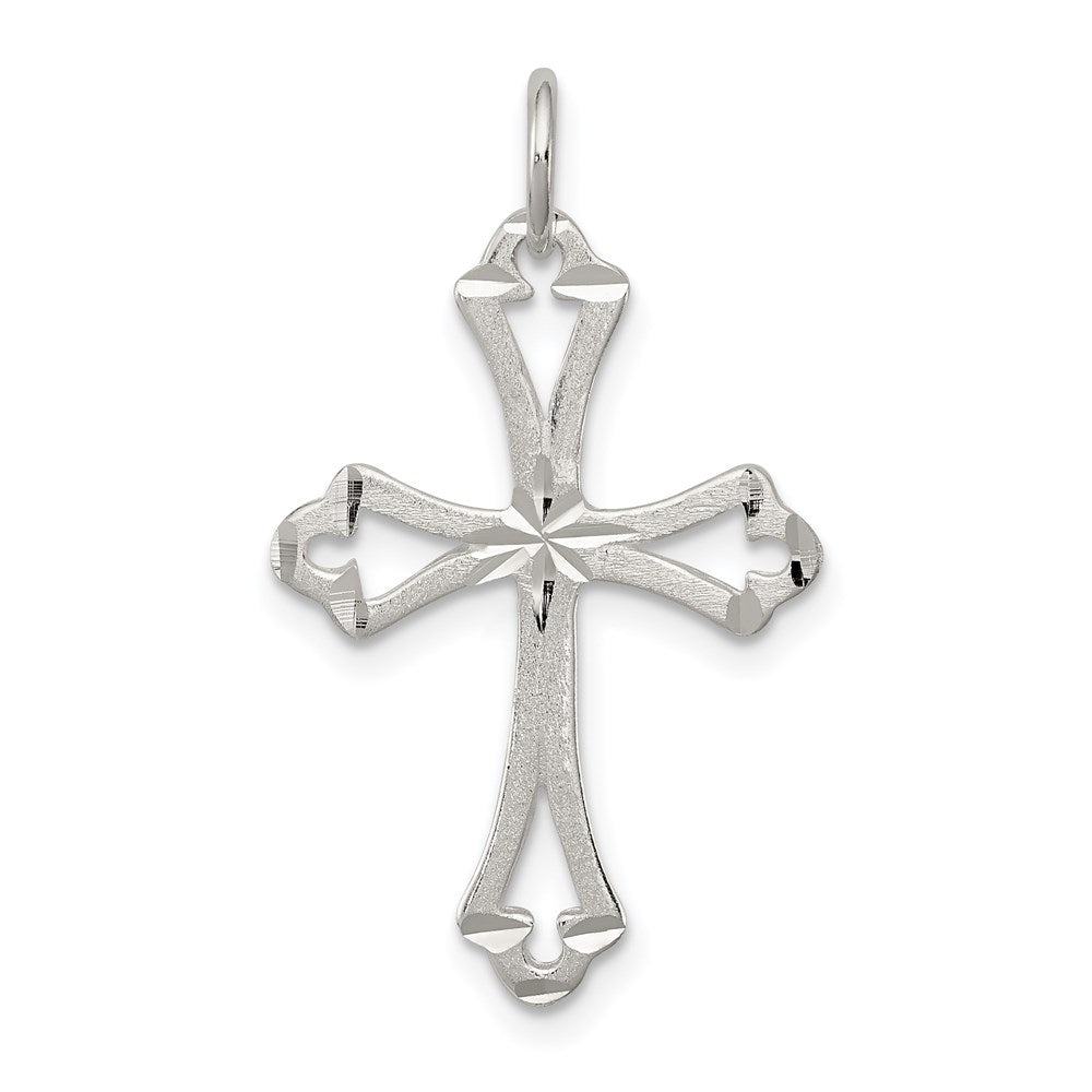 Sterling Silver Textured Diamond-cut Laser-Cut Cross Pendant