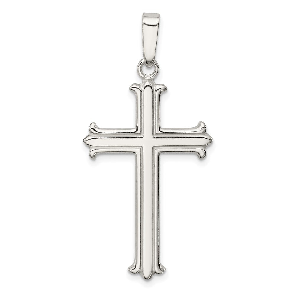 Sterling Silver Polished Fleur De Lis Cross Pendant