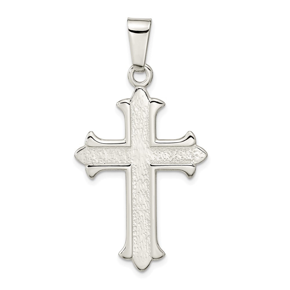 Sterling Silver Polished Textured Cross Pendant