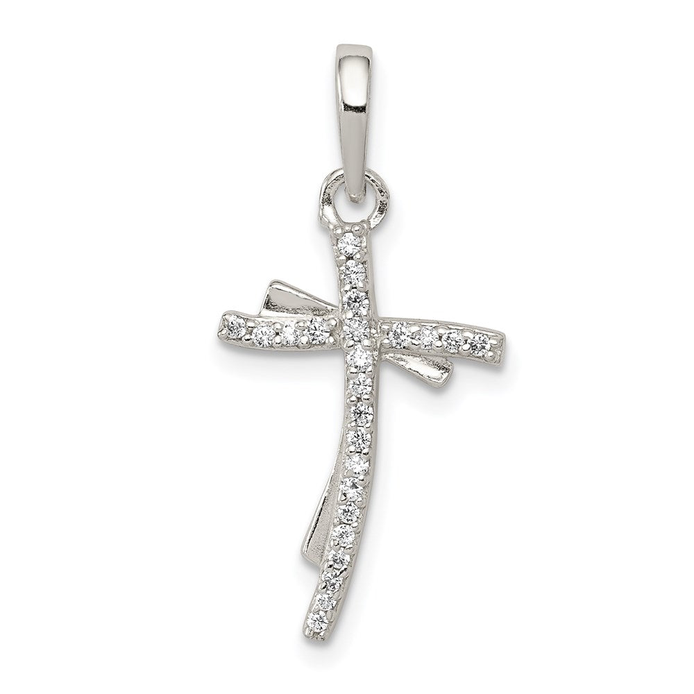 Sterling Silver Polished CZ Cross Pendant