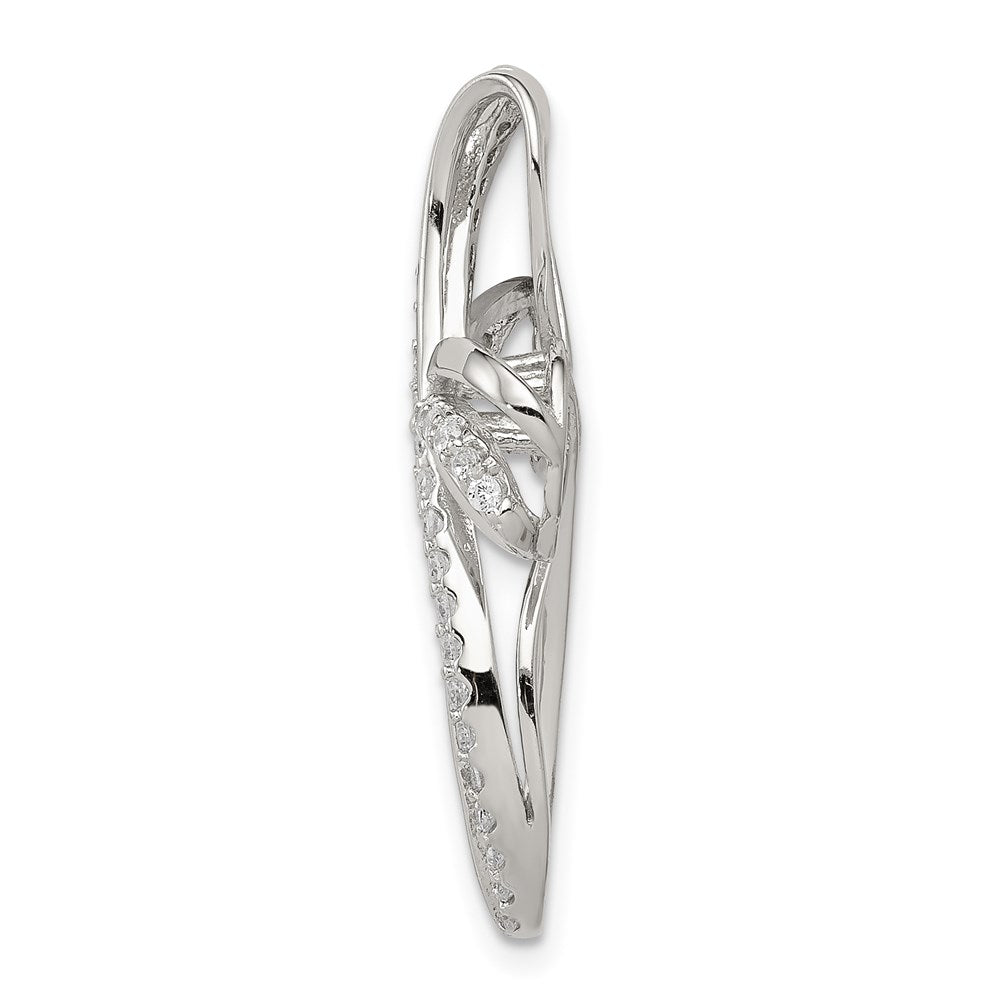 Sterling Silver Rhodium-plated Polished CZ Looped Cross Chain Slide