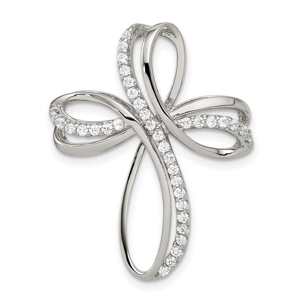 Sterling Silver Rhodium-plated Polished CZ Looped Cross Chain Slide