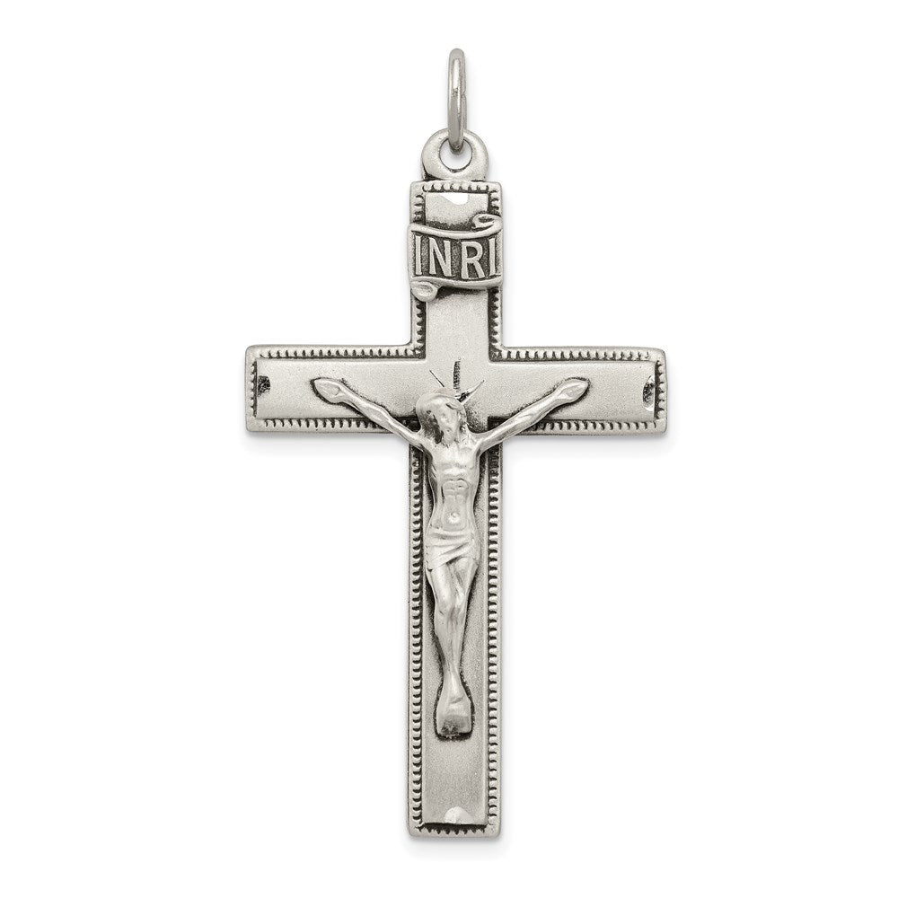 Sterling Silver INRI Crucifix Cross w/ Prayer Pendant