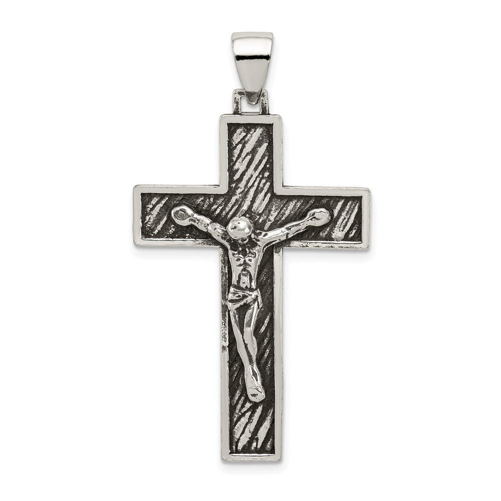 Sterling Silver Antiqued Large Box Cross Crucifix Pendant