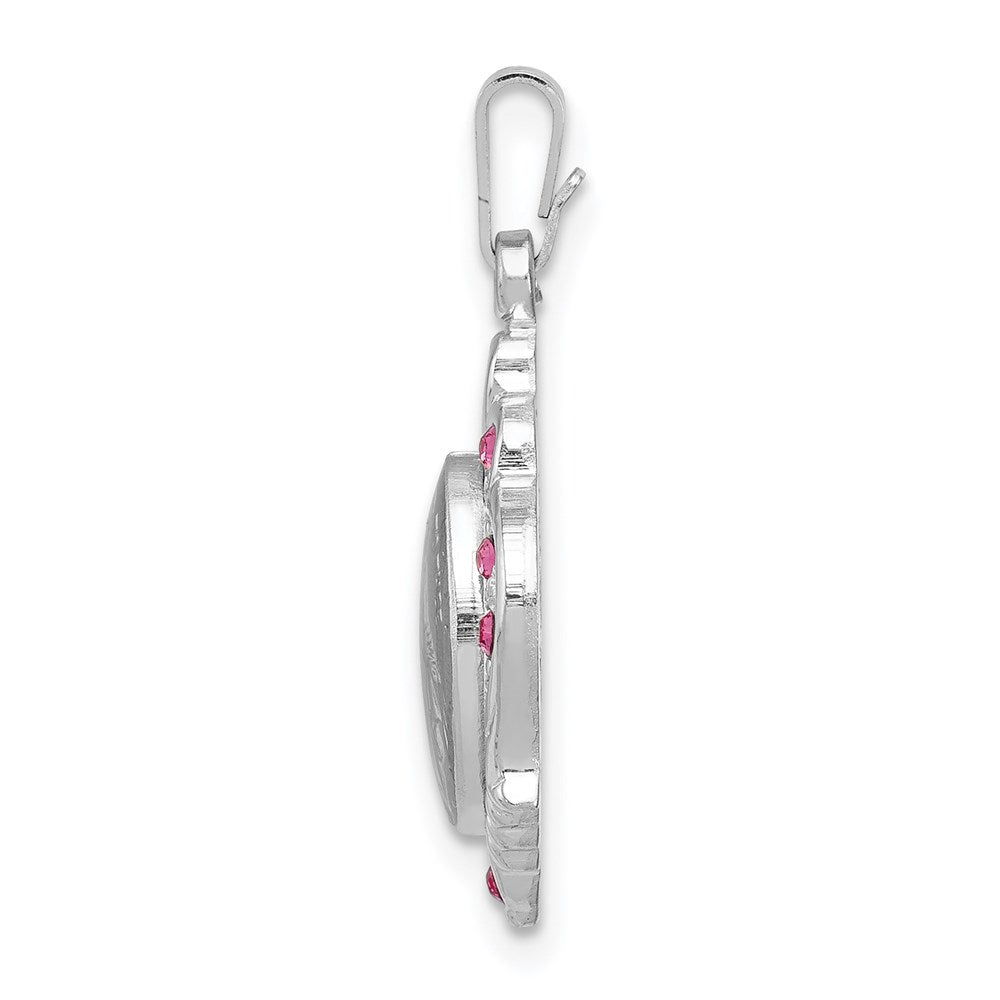 Sterling Silver Rhodium-plated Polished Miraculous Pink CZ Pendant