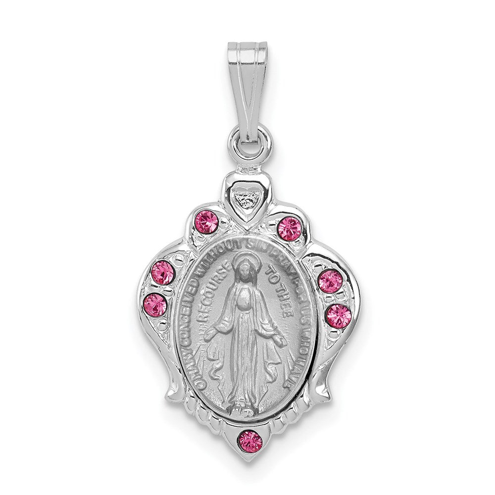 Sterling Silver Rhodium-plated Polished Miraculous Pink CZ Pendant