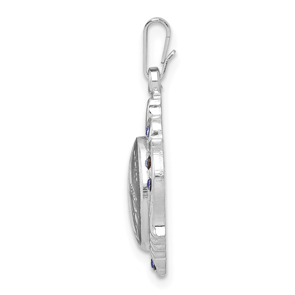 Sterling Silver Rhodium-plated Polished Miraculous Blue CZ Pendant