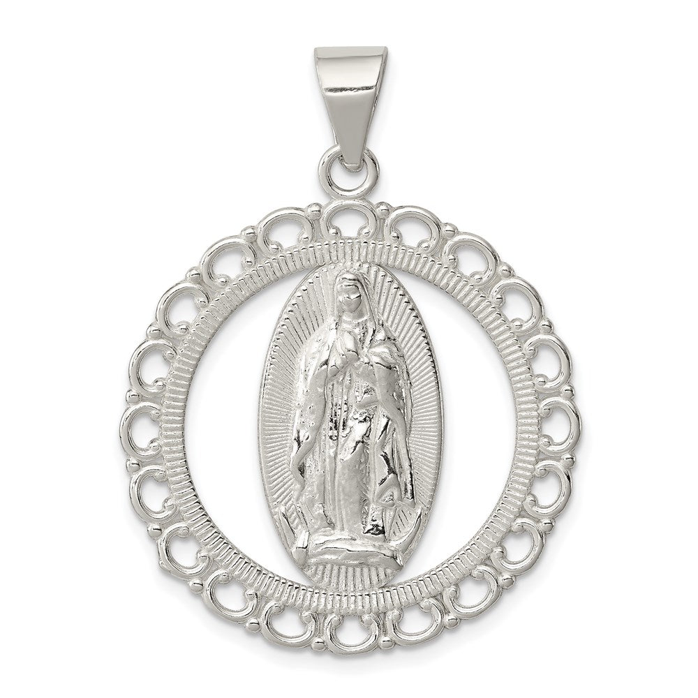 Sterling Silver Polished Religious Ruffled Circle Pendant