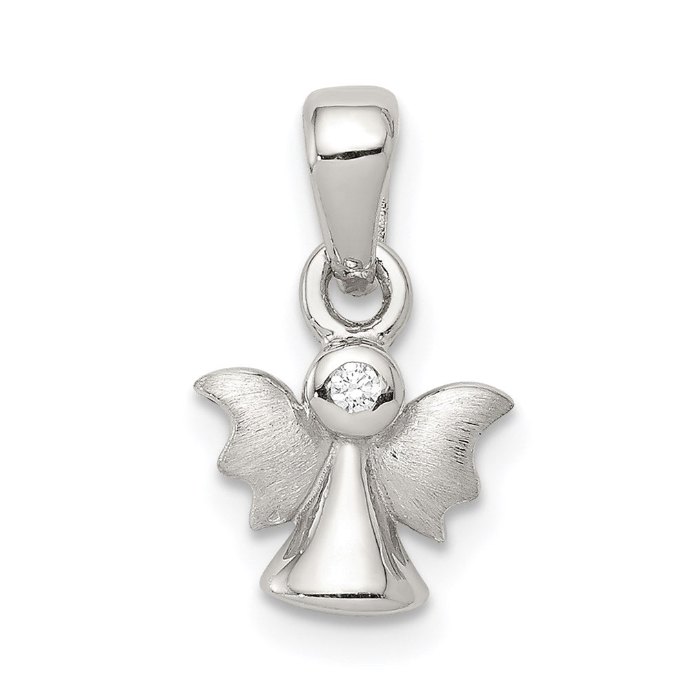 Sterling Silver Rhodium-plated Polished/Satin CZ Angel Pendant