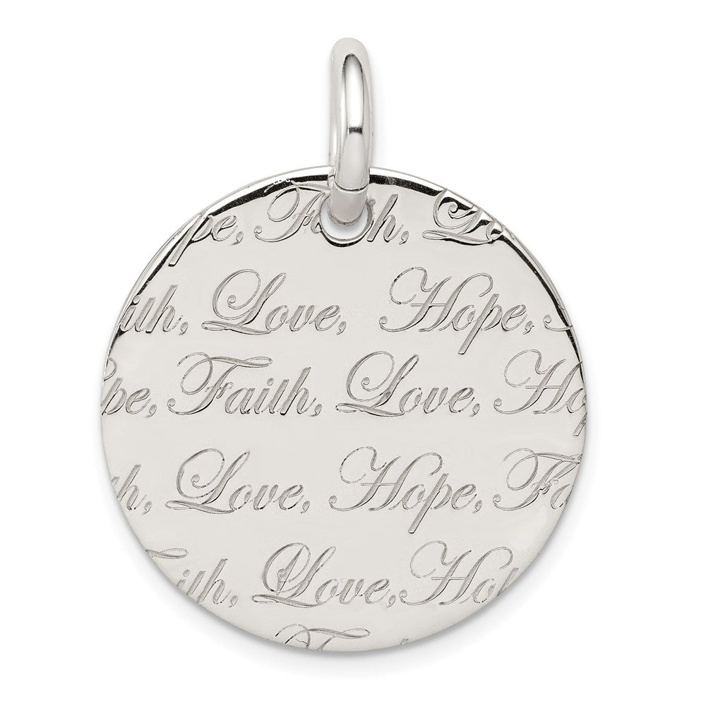 Sterling Silver Polished 'Love, Hope, Faith' Engraved Pendant