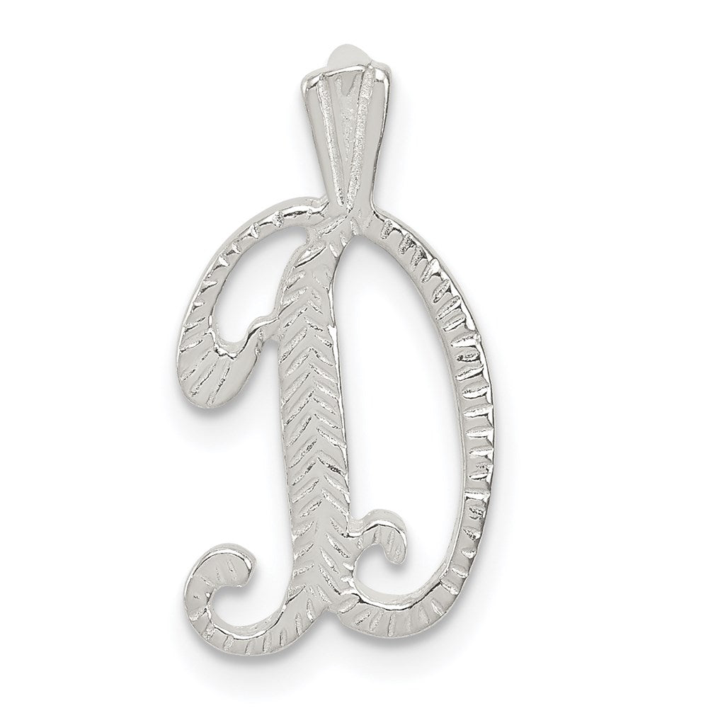 Sterling Silver Polished & Textured Letter D Initial Chain Slide