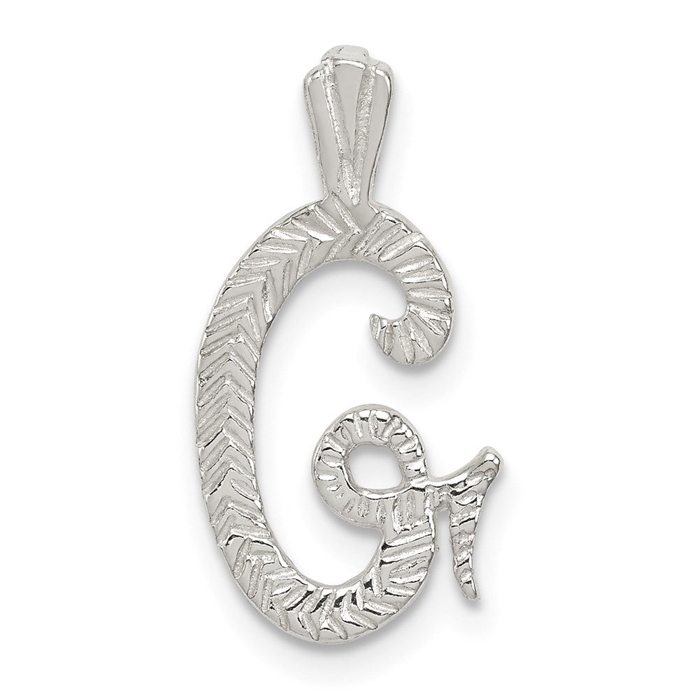 Sterling Silver Polished & Textured Letter G Initial Chain Slide