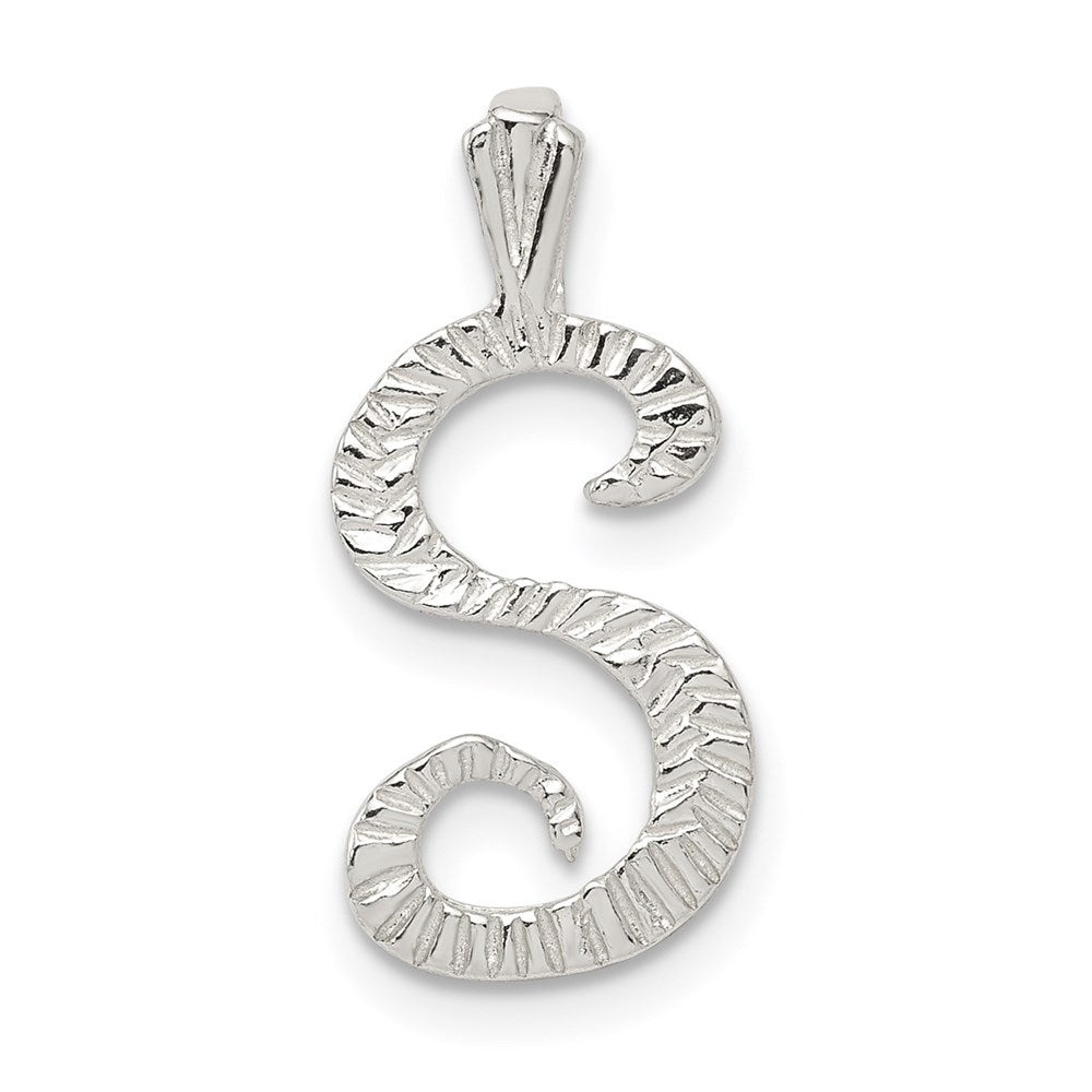 Sterling Silver Polished & Textured Letter S Initial Chain Slide