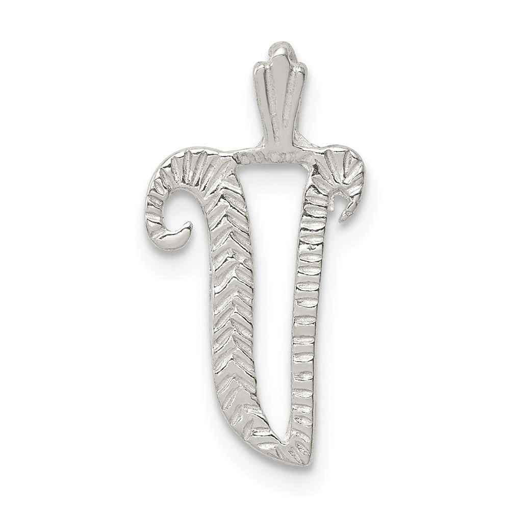 Sterling Silver Polished & Textured Letter V Initial Chain Slide