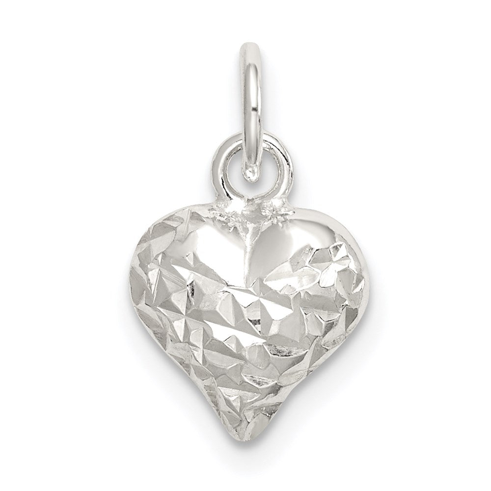 Sterling Silver Polished Diamond-cut Puff Heart Charm