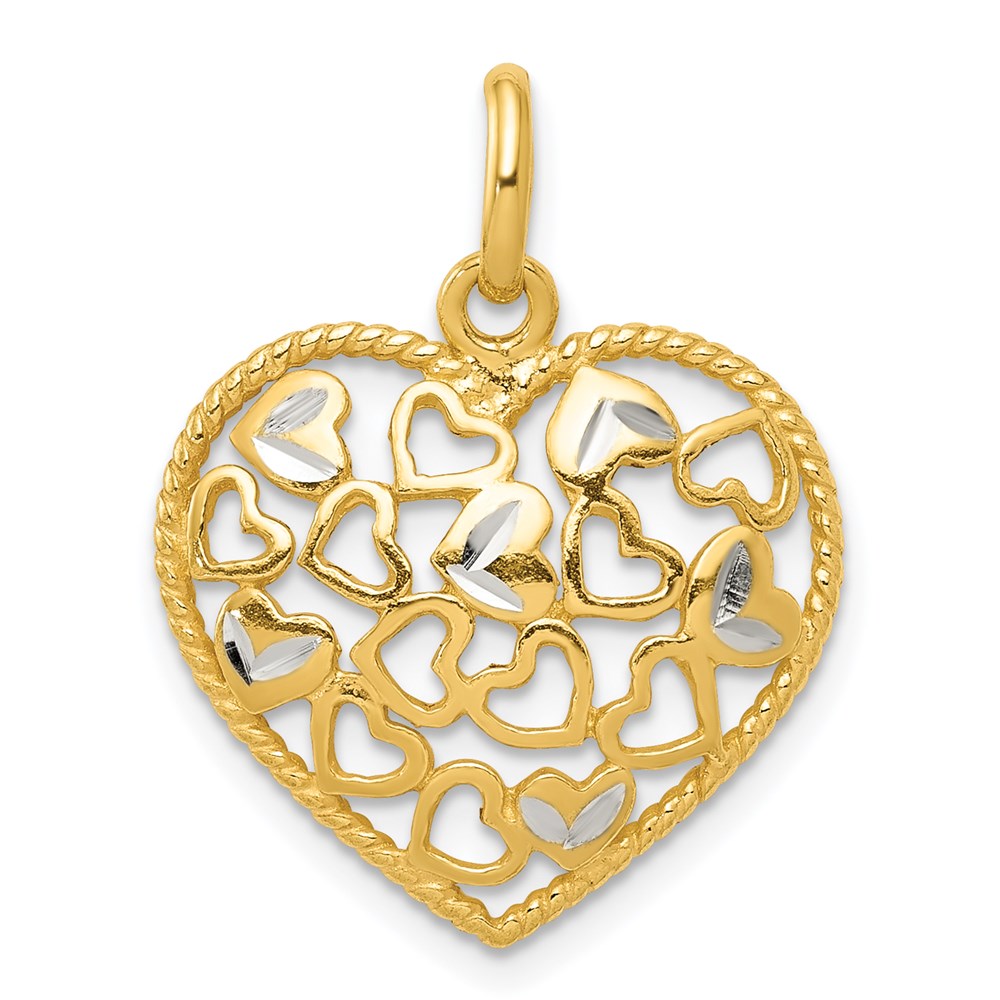 Sterling Silver Polished Flash Gold Diamond-cut Heart Pendant