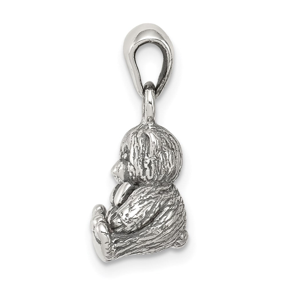 Sterling Silver Antiqued Polished Textured Bear Pendant