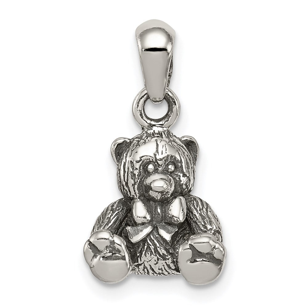 Sterling Silver Antiqued Polished Textured Bear Pendant