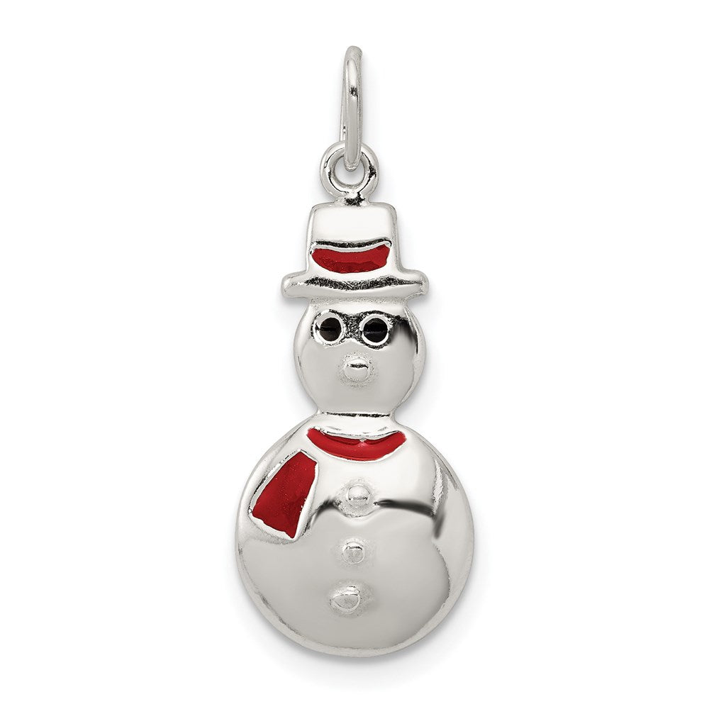 Sterling Silver Polished Enamel Snowman Pendant