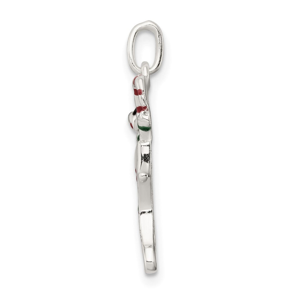 Sterling Silver Polished Enamel Christmas Stocking Pendant