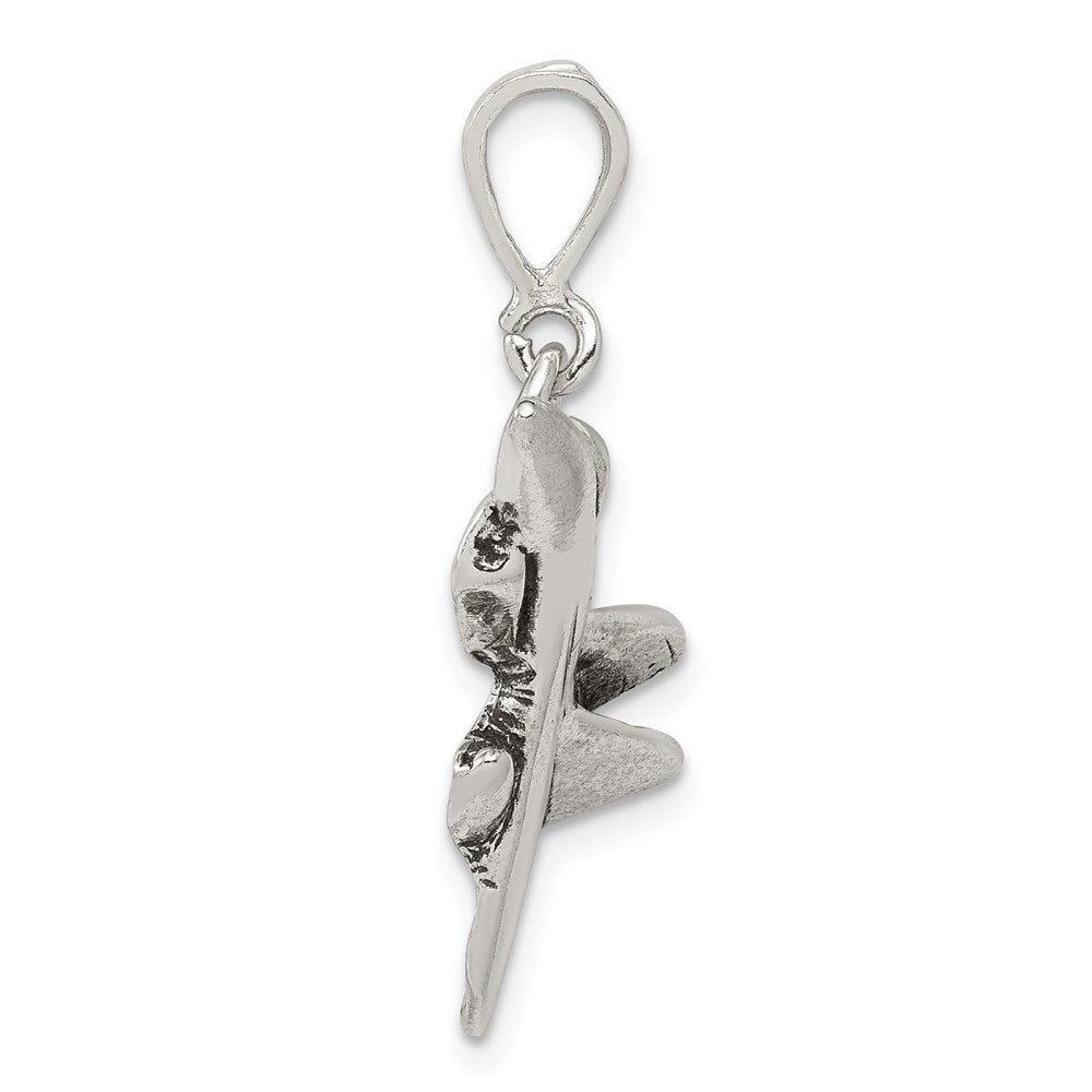 Sterling Silver Antiqued Jet Fighter Angled Pendant