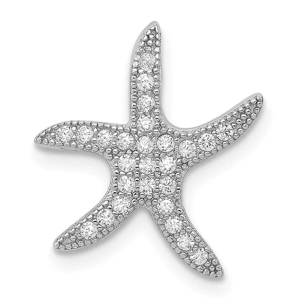 Sterling Silver Rhodium-plated CZ Starfish Slide Pendant