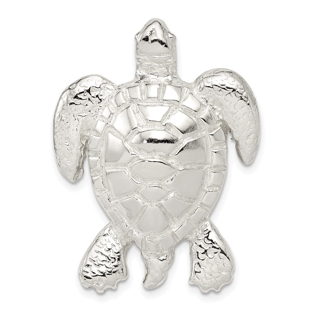 Sterling Silver Polished & Textured Turtle Chain Slide Pendant