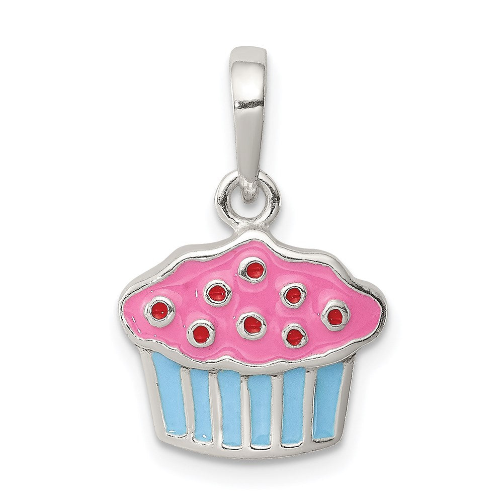 Sterling Silver Polished Enamel Cupcake Child Pendant