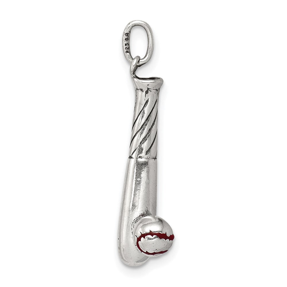 Sterling Silver Polished and Antiqued Enamel Bat and Ball Charm