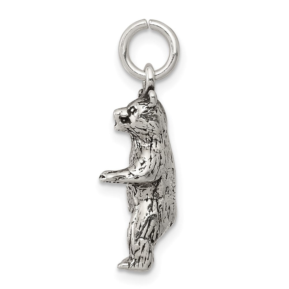 Sterling Silver Antiqued & Textured Bear Standing up Pendant