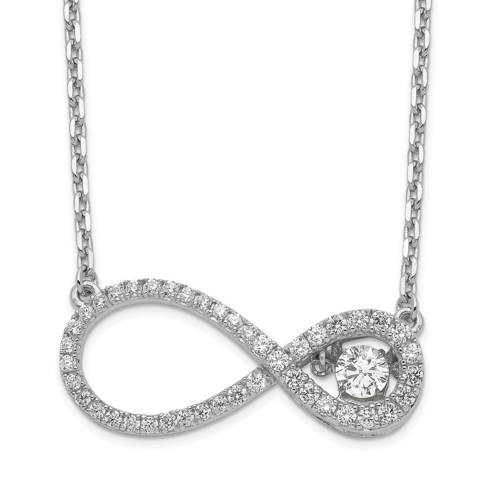 Sterling Silver Polished Vibrant Moving CZ Infinity with Extension Necklace