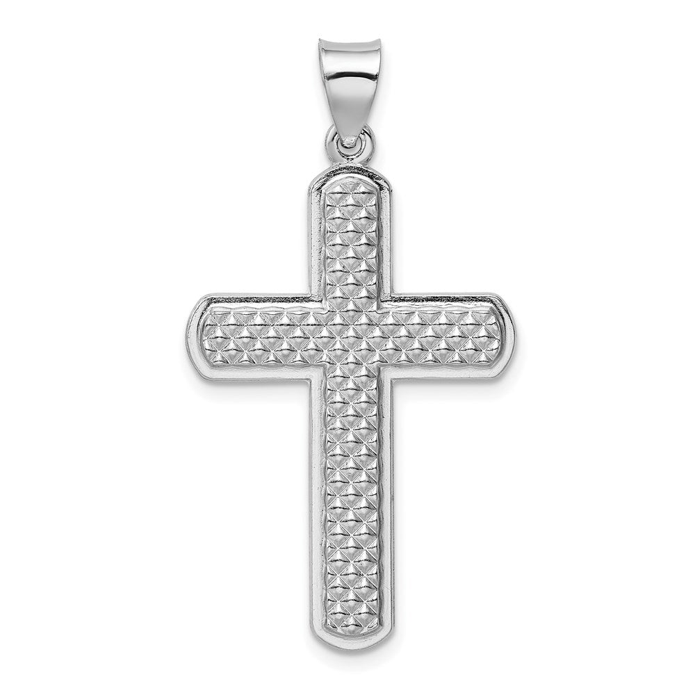 Sterling Silver Rhodium-plated Textured & Polished Cross Pendant