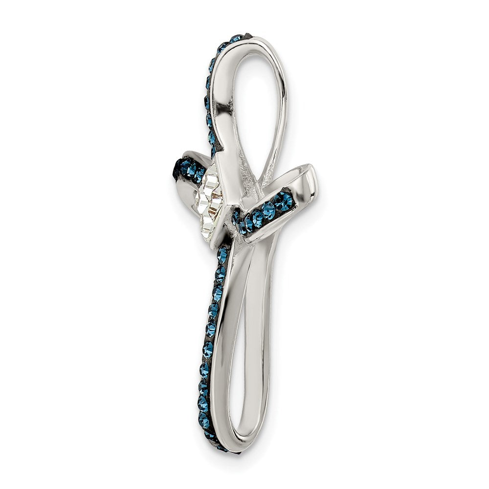 Sterling Silver Rhodium-plated Blue/White Crystal Cross Slide