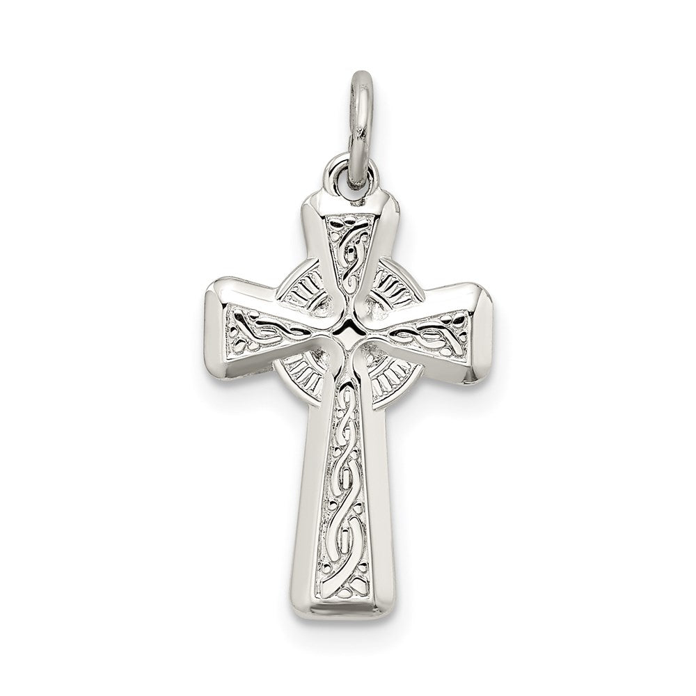 Sterling Silver Polished and Textured Celtic Cross Pendant