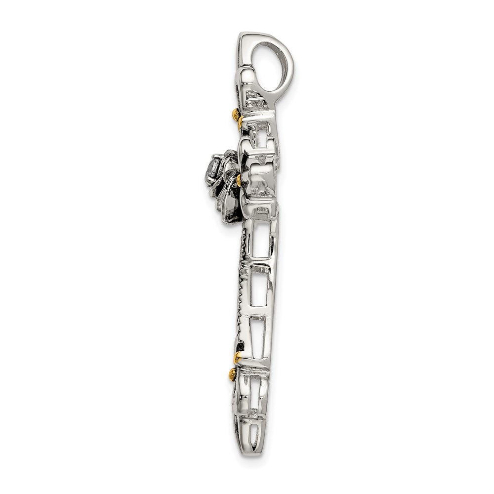 Sterling Silver Gold-plated CZ Antiqued Cross Slide