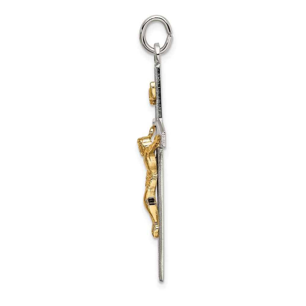 Sterling Silver & Gold-plated Polished and Textured INRI Crucifix Pendant