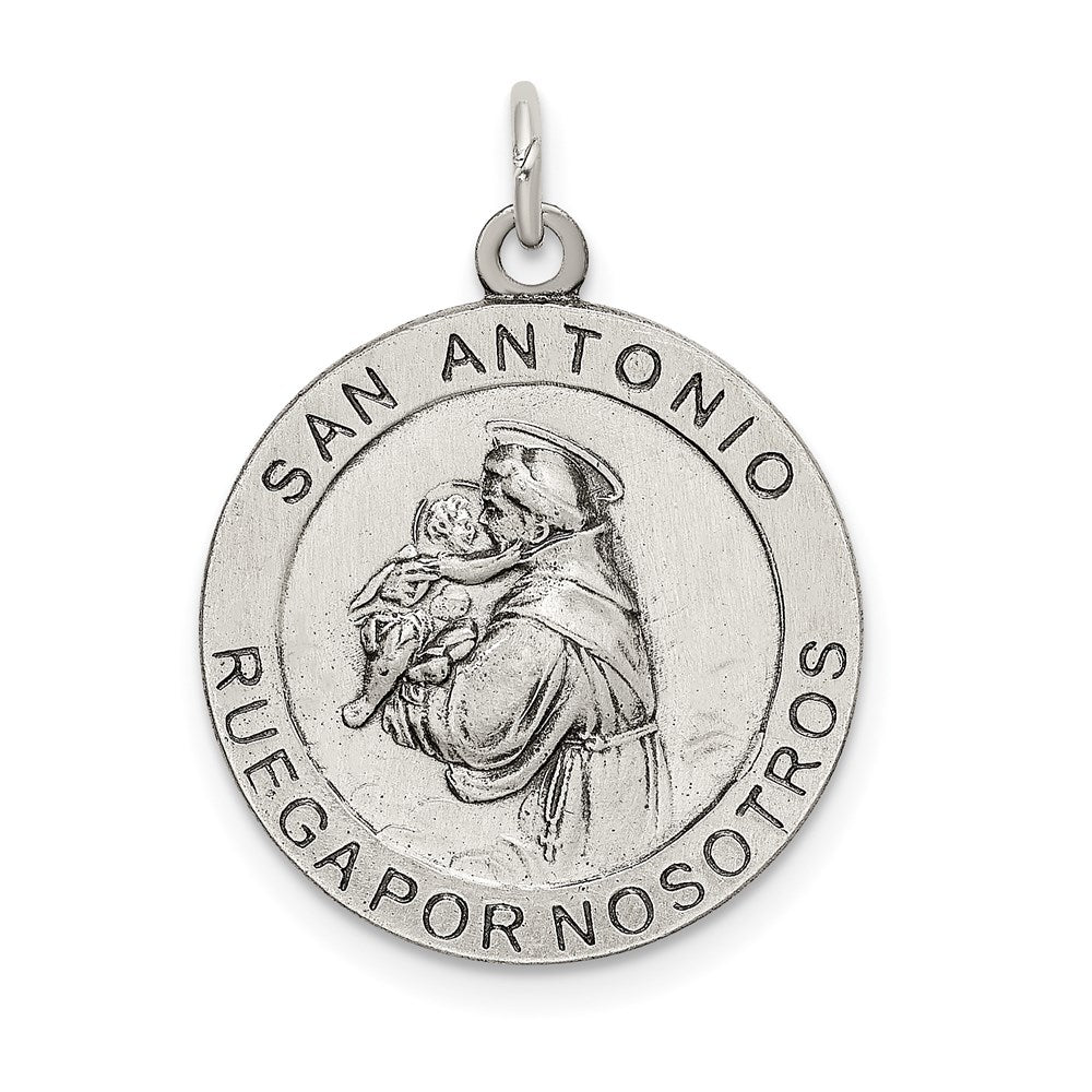 Sterling Silver Satin Antiqued Spanish St. Anthony Medal Pendant