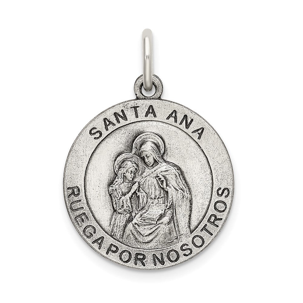 Sterling Silver Satin Antiqued Saint Anne Medal Pendant