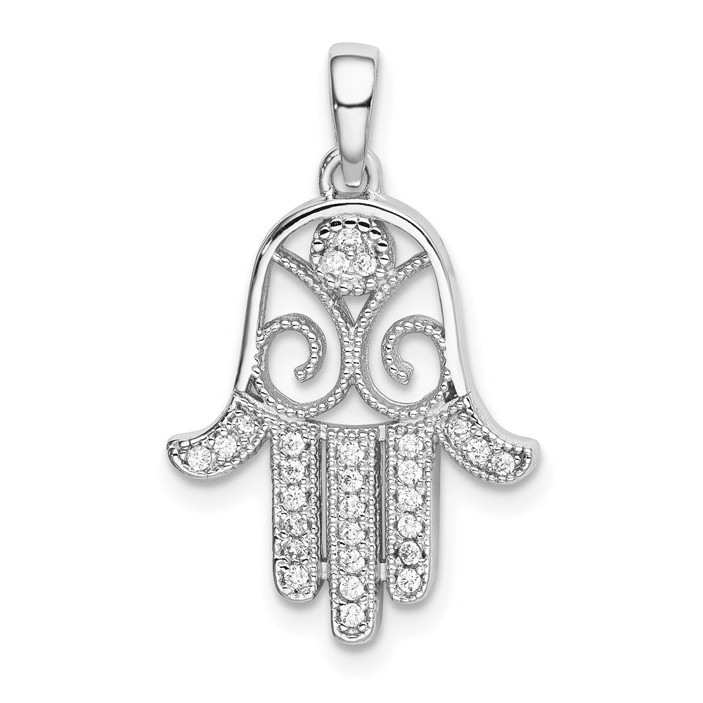 Sterling Silver Rhodium-plated CZ Chamseh Pendant