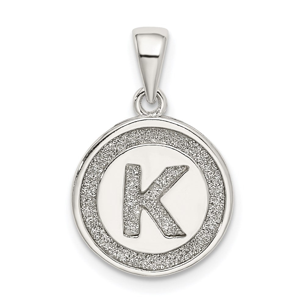 Sterling Silver Glitter Enamel Letter K Initial Circle Pendant