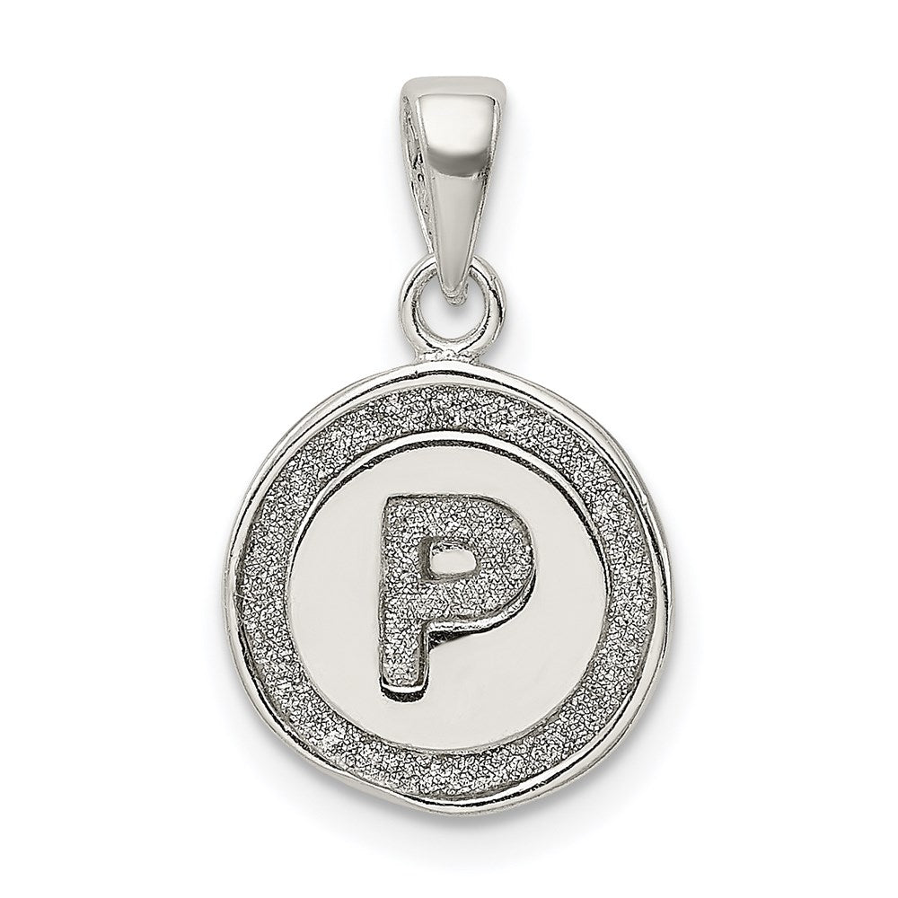 Sterling Silver Glitter Enamel Letter P Initial Circle Pendant