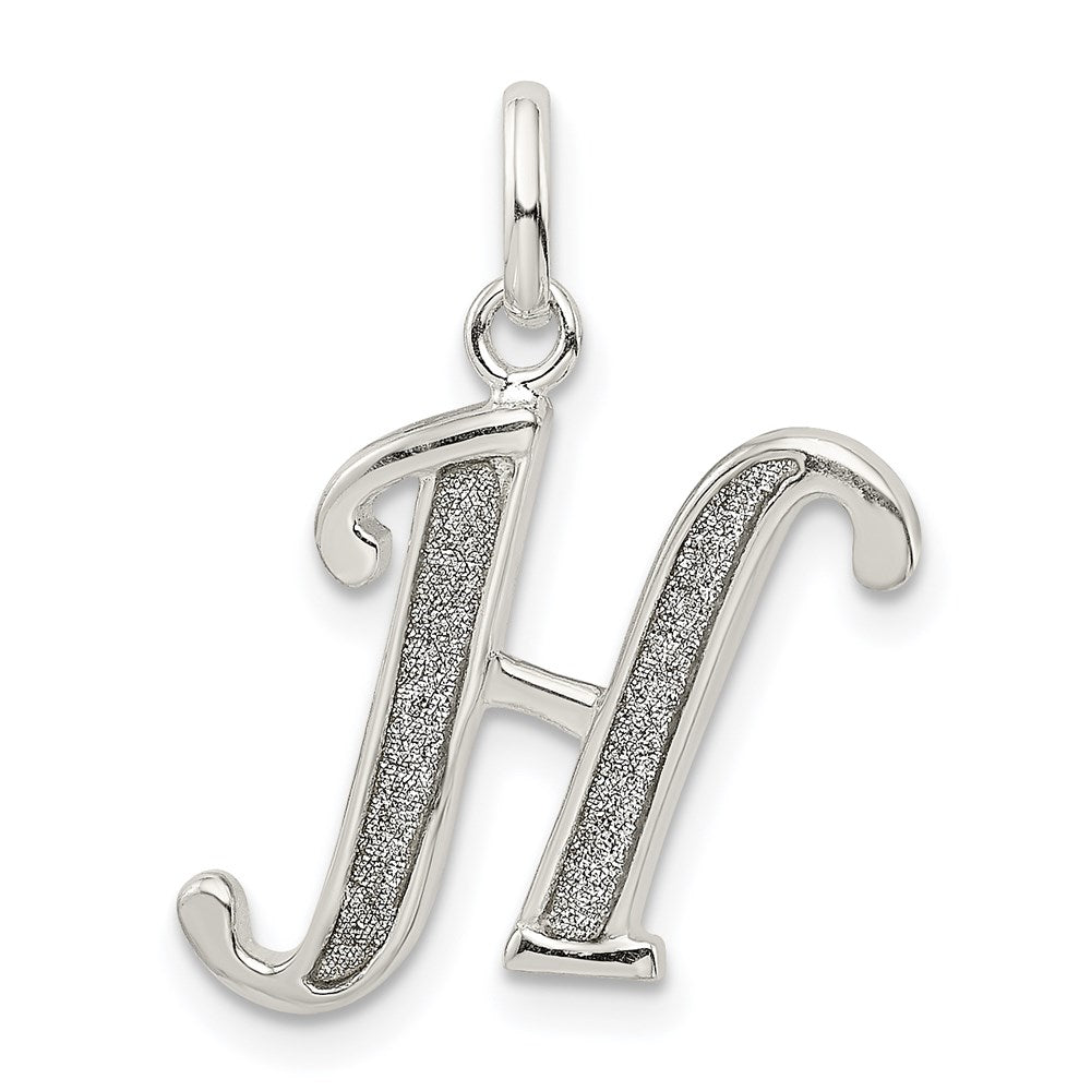 Sterling Silver Polished Glitter Enamel Letter H Initial Charm