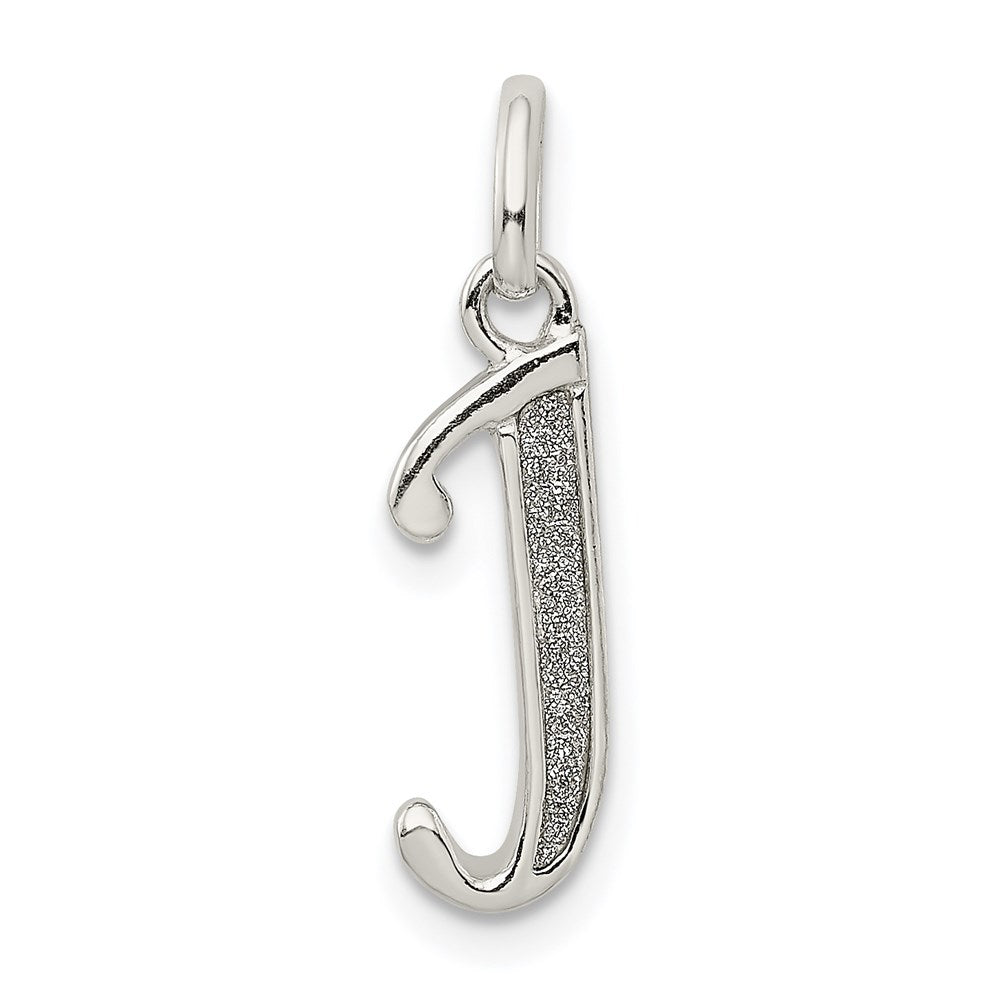 Sterling Silver Polished Glitter Enamel Letter J Initial Charm