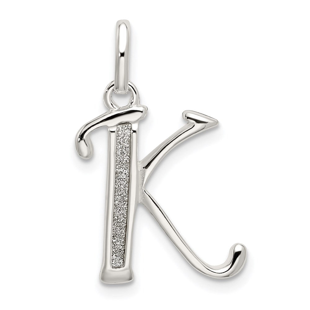 Sterling Silver Polished Glitter Enamel Letter K Initial Charm