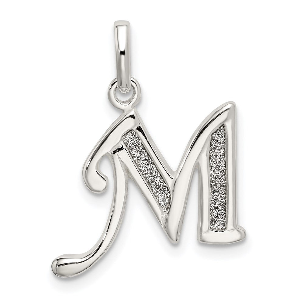 Sterling Silver Polished Glitter Enamel Letter M Initial Charm