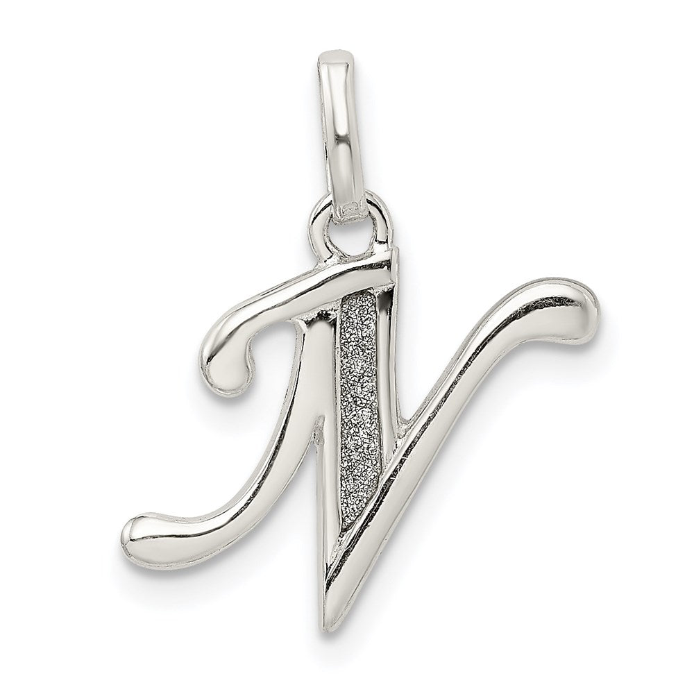 Sterling Silver Polished Glitter Enamel Letter N Initial Charm